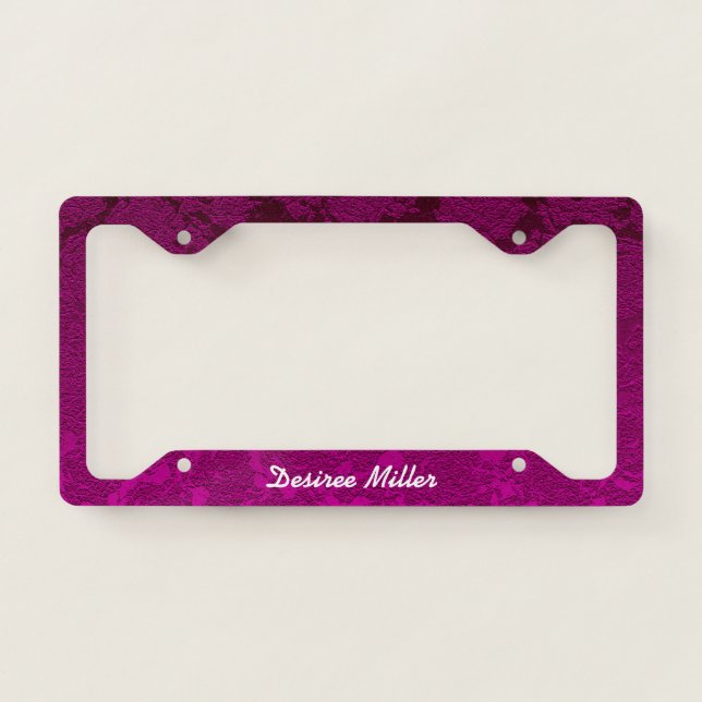 Girly Fuchsia Hot Pink Elegant License Plate Frame (Front)