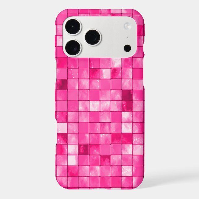 Girly Fuchsia/Pink Geometric Tile Pattern Elegant Iphone Case (Back)