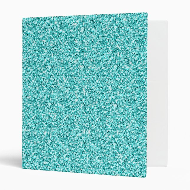 Girly, Fun Aqua Blue Glitter Printed 3 Ring Binder (Front/Inside)