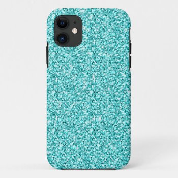 Girly  Fun Aqua Blue Glitter Printed Iphone 11 Case by CrestwoodandBeach at Zazzle
