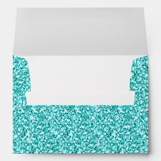 Girly, Fun Aqua Blue Glitter Printed Envelope (Back (Bottom))