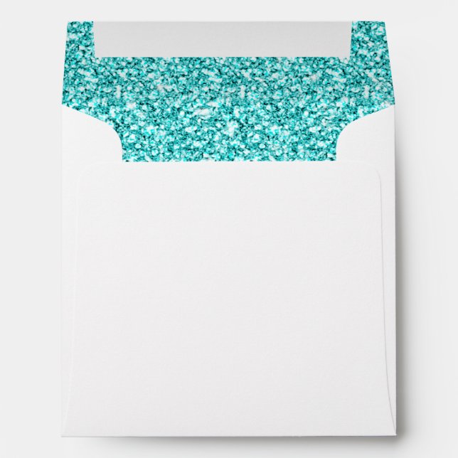 Girly, Fun Aqua Blue Glitter Printed Envelope (Back (Bottom))