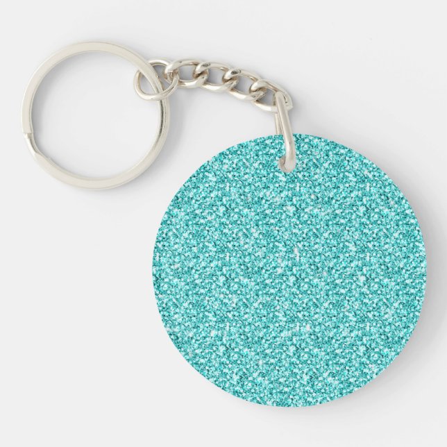 Girly, Fun Aqua Blue Glitter Printed Keychain (Front)