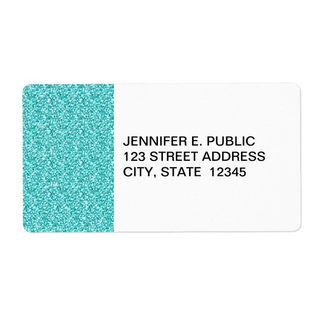 Girly, Fun Aqua Blue Glitter Printed Label (Front)