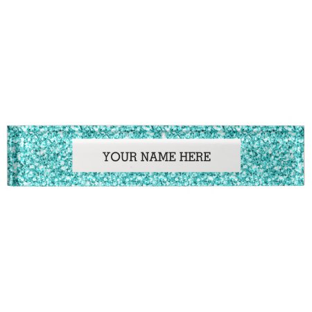 Girly, Fun Aqua Blue Glitter Printed Nameplate