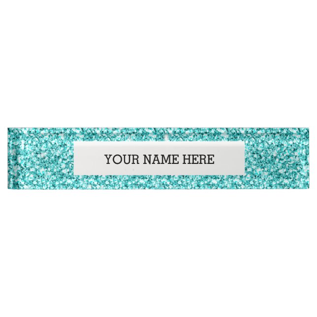 Girly, Fun Aqua Blue Glitter Printed Nameplate (Front)