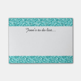 Girly, Fun Aqua Blue Glitter Printed Post-it Notes