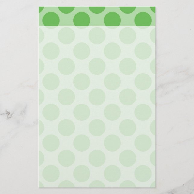 Girly Fun Cute Green Polka Dots Pattern on Green Stationery (Front)