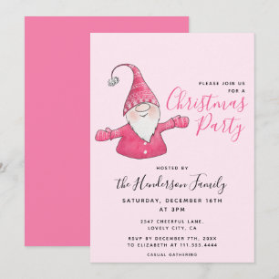 Girly Fun Gnome Personalized Pink Christmas Invitation