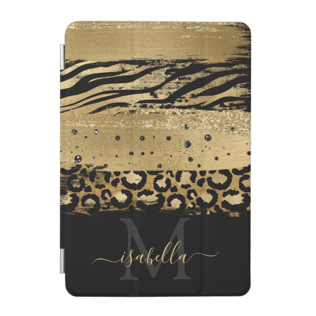 Girly Fun Modern Gold Glitter Script Monogrammed iPad Mini Cover (Front)