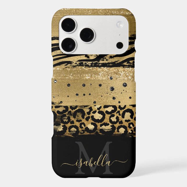 Girly Fun Modern Gold Glitter Script Monogrammed Iphone Case (Back)