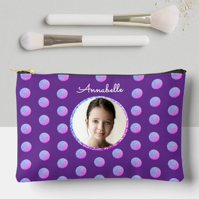 Girly Fun Purple And Pink Glitter Polka Dots Photo Accessory Pouch (Creator Uploaded)