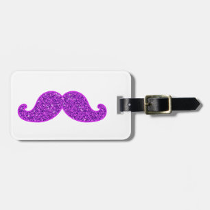 Girly fun retro mustache purple glitter luggage tag