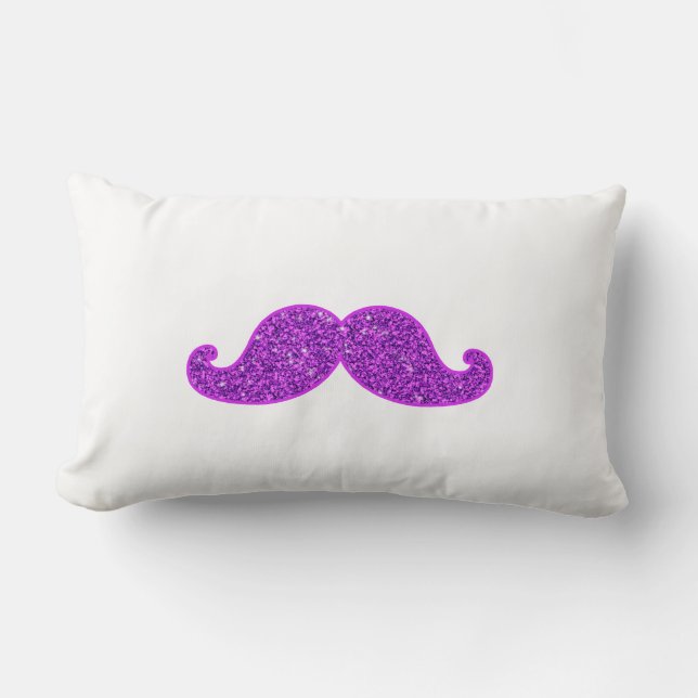 Girly fun retro mustache purple glitter lumbar pillow (Front)