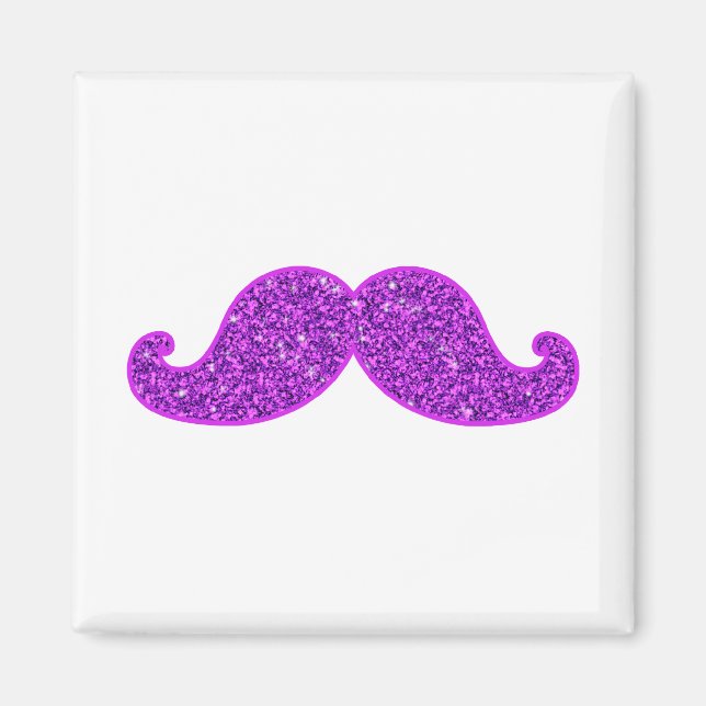 Girly fun retro mustache purple glitter printed magnet (Front)
