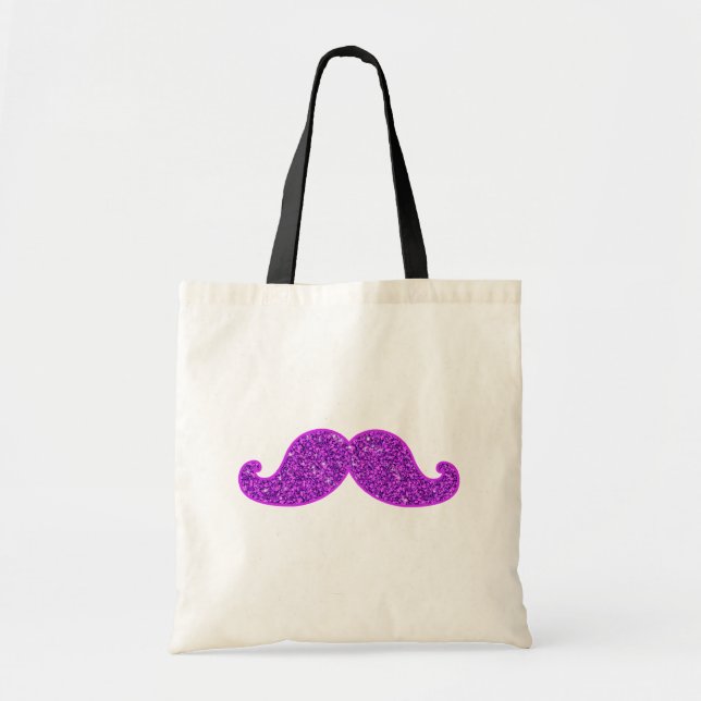 Girly fun retro mustache purple glitter tote bag (Front)