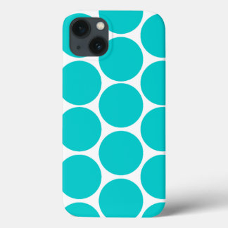 GIRLY FUN TEAL POLKA DOTS LARGE iPhone 13 CASE
