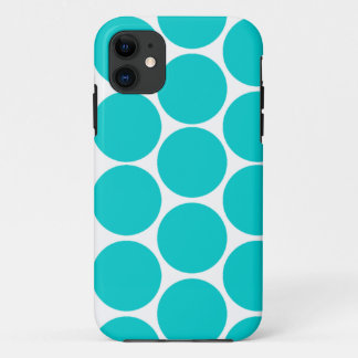 GIRLY FUN TEAL POLKA DOTS LARGE iPhone 11 CASE