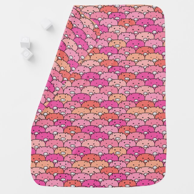 Girly Funny Pig Pattern Baby Blanket (In Situ)