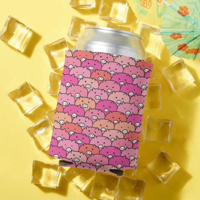 Girly Funny Pig Pattern Can Cooler (In Situ Summer)