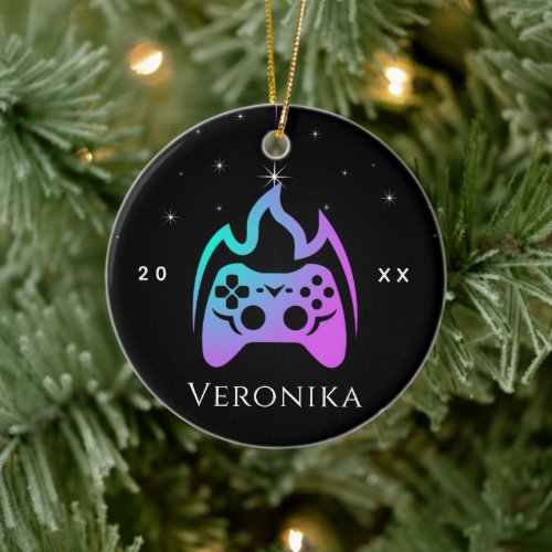 Girly Gamer Neon Video Game Console Name  Year Ceramic Ornament