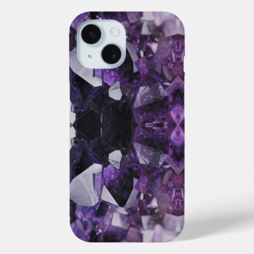 Girly geometric crystal gemstone purple crystal iPhone 15 case