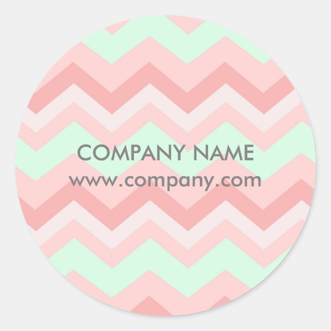 Girly Geometric Pattern pink and mint chevron Classic Round Sticker (Front)
