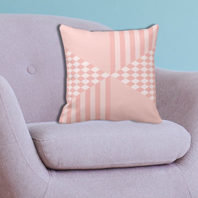 Girly Geometric Pink Stripes Diamond Checkers Throw Pillow (Girly Geometric Pink Stripes Diamond Checkers Throw Pillow)