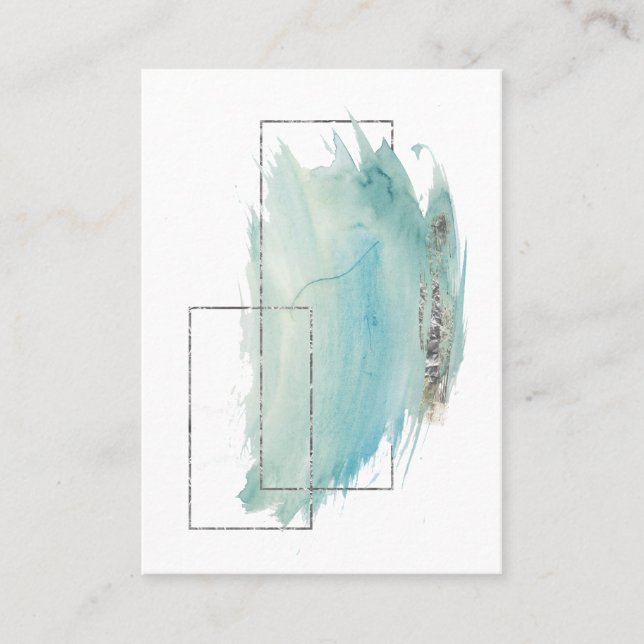 *~* Girly Geometric Silver Turquoise Watercolor Business Card (Front)