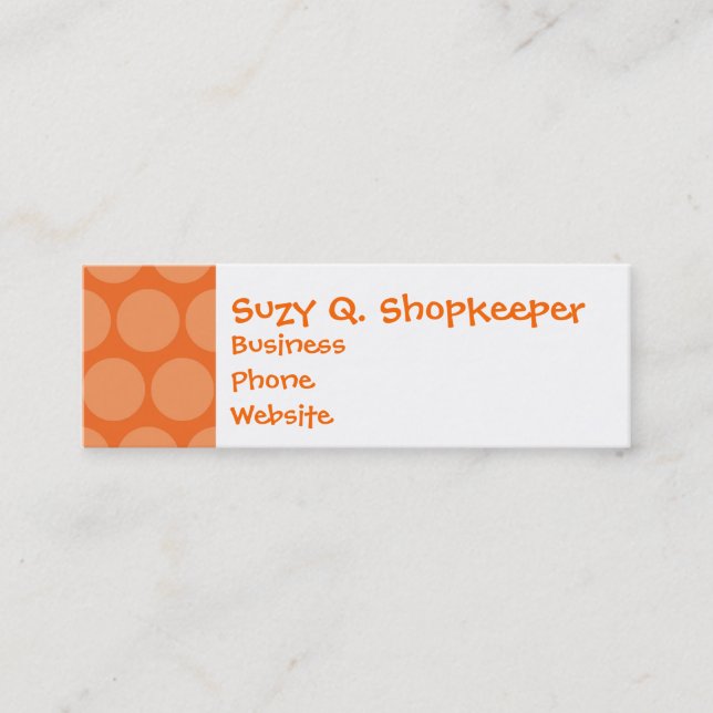 Girly Giant Big Orange Polka Dots Pattern Mini Business Card (Front)