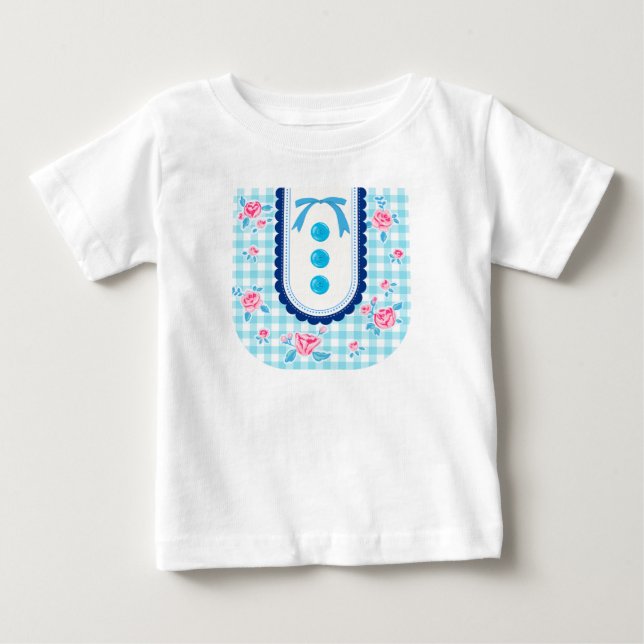 Girly gingham check pattern with cute ribbon baby T-Shirt (Front)