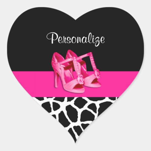 Girly Giraffe Print Cute Pink Shoes With Name Heart Sticker