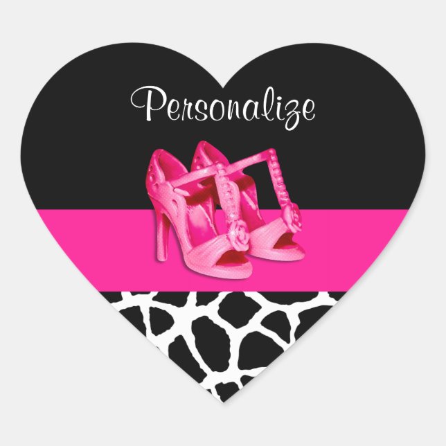 Girly Giraffe Print Cute Pink Shoes With Name Heart Sticker (Front)