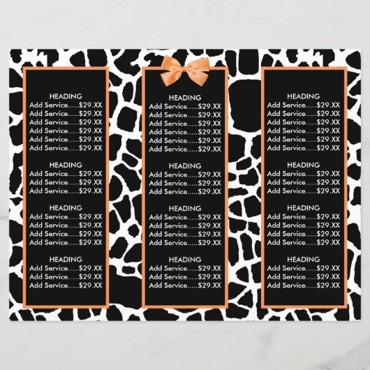 Girly Giraffe Print Orange Bow Boutique Brochure (Back)