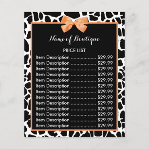 Girly Giraffe Print Orange Bow Boutique Price List Flyer