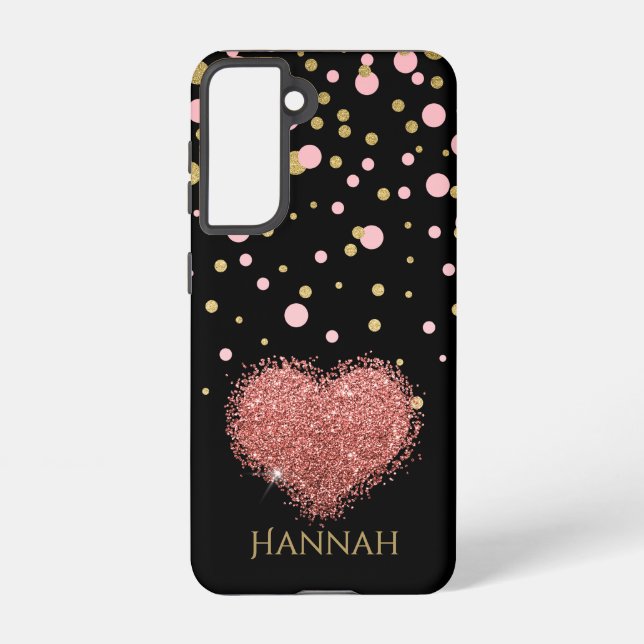 Girly Girl Glam Pink Glitter Heart Samsung Galaxy Case (Back)