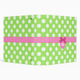 Girly Girl Green & Pink Polka Dot Monogram Binder