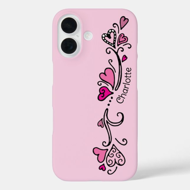 Girly Girl Hot Pink Hearts with Name Case-Mate iPh Case-Mate iPhone Case (Back)