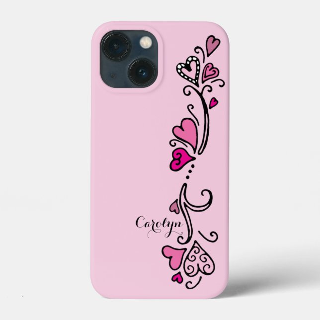 Girly Girl Hot Pink Hearts with Name Case-Mate iPhone Case (Back)
