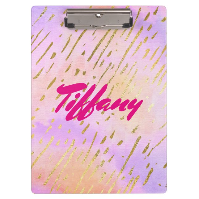 Girly Girl Pink and Gold Clipboard (Front)