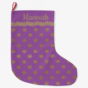 Girly-Girl Purple and Gold Glitter Personalized Large Christmas Stocking