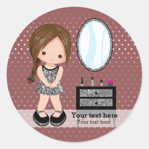 Girly girl silver _ choose background color classic round sticker