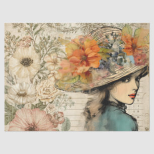 Girly Girl with Hat Cottagecore Floral Garden Tissue Paper