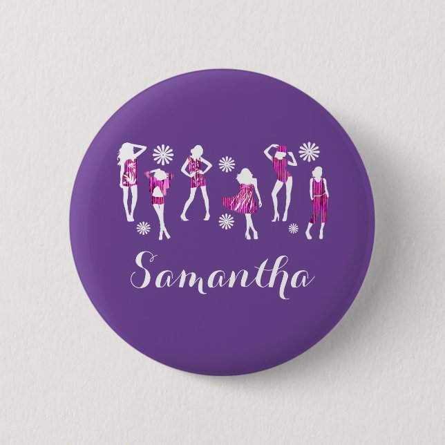 Girly girls fashion models pinback button (Front)