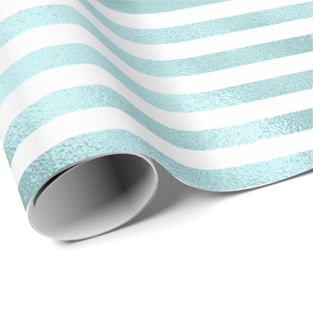 Girly Glam Aqua Mint Stripes Wrapping Paper (Roll Corner)