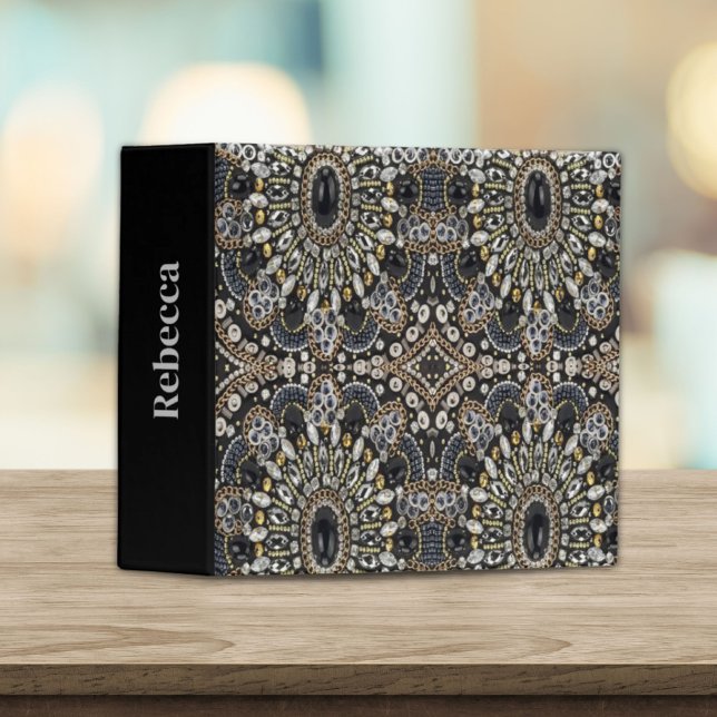girly glam art deco black gold bohemian  3 ring binder (girly glam art deco black gold bohemian 3 ring binder)
