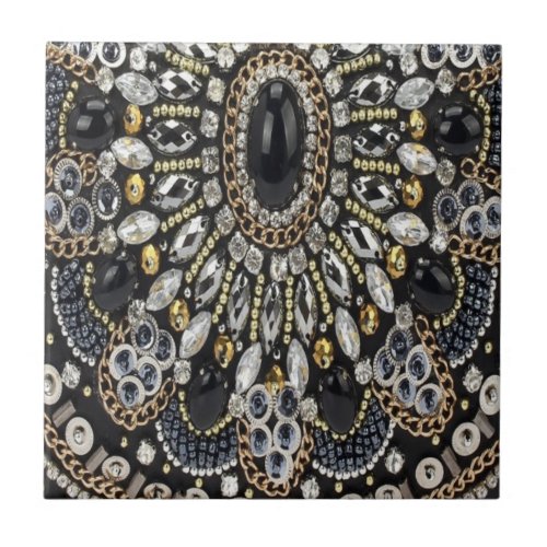 girly glam art deco black gold bohemian  ceramic tile