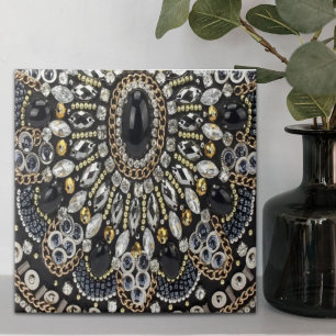 girly glam art deco black gold bohemian ceramic tile