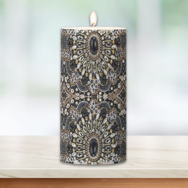 girly glam art deco black gold bohemian  pillar candle (girly glam art deco black gold bohemian pillar candle)