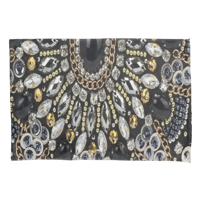 girly glam art deco black gold bohemian  pillow case (Front-Left)